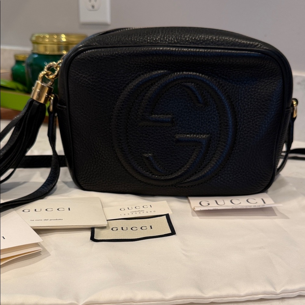 Gucci Soho Disco Black Leather Crossbody Bag With Tassel